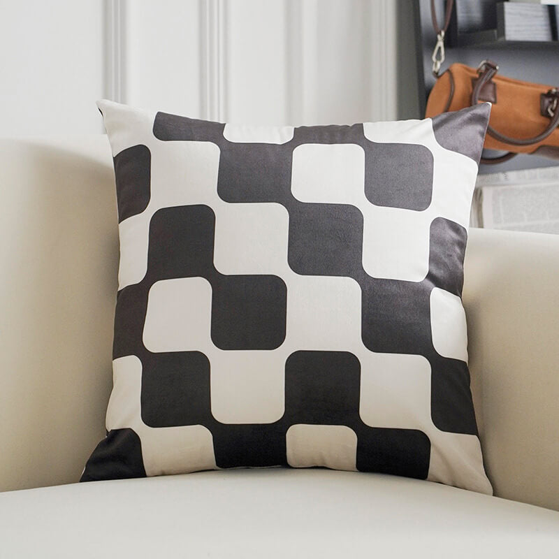 Geometric Labyrinth Check Velvet Throw Pillow