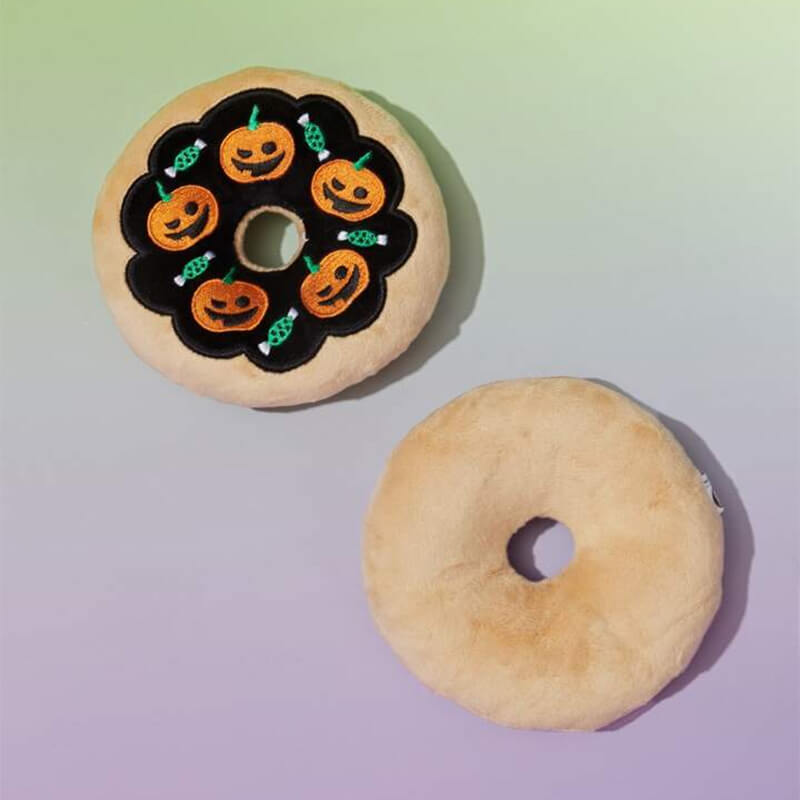 Brinquedo de cachorro de pelúcia donut de Halloween