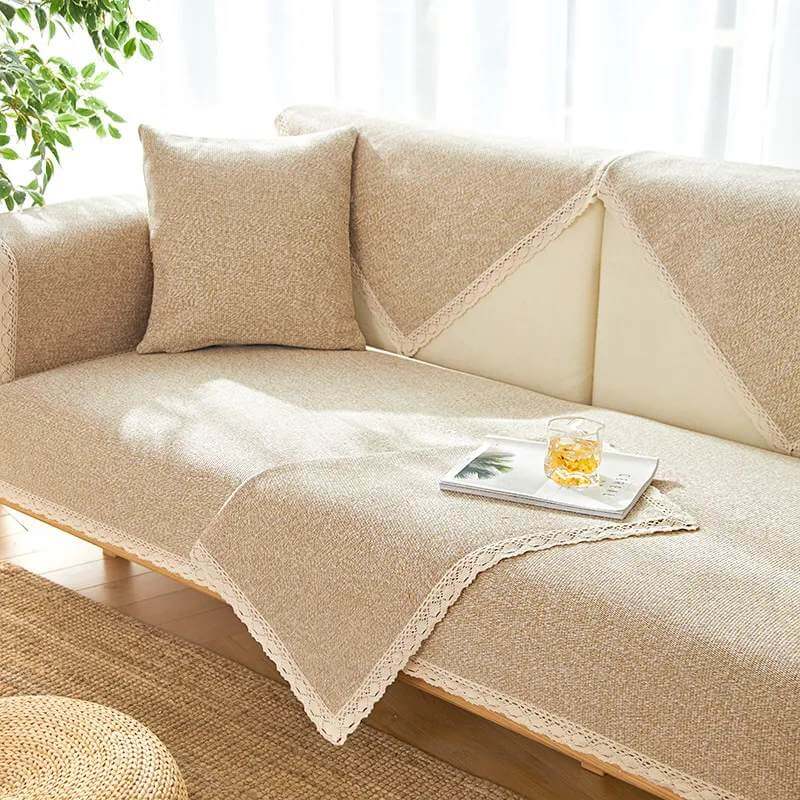 Hand-woven Cotton Linen Non-slip Couch Cover for All Seasons