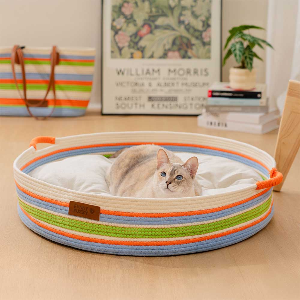 Handcrafted Stripe Calming Cat Bed - Timeless Nest