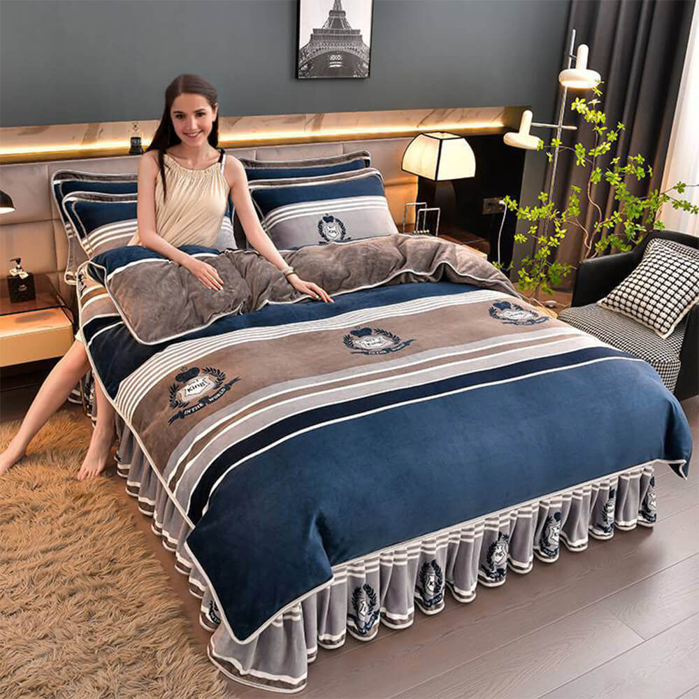 Modern Style Thickened Comfortable Milk Velvet Bed Sheet Set