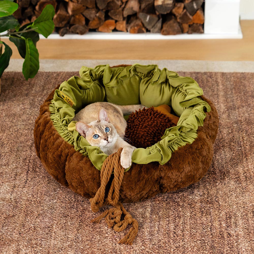 Nature-Inspired Adjustable Calming Cat Bed - Plush Nest