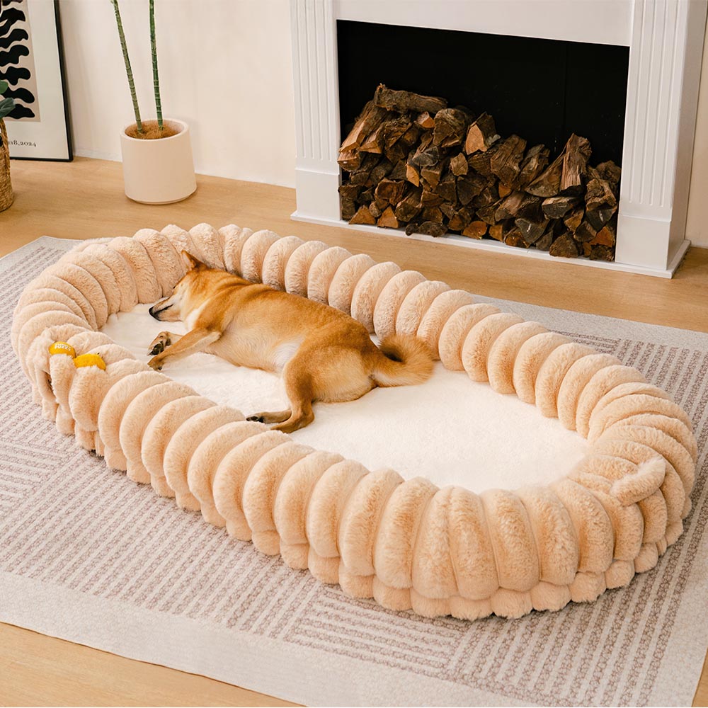 Plush Fluffy Large Orthopedic Human-Dog Bolster Bed