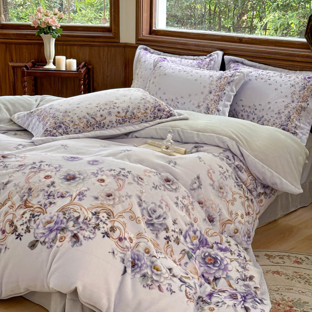 Timeless Floral Milk Velvet Warm Anti-Static Bed Sheet Set