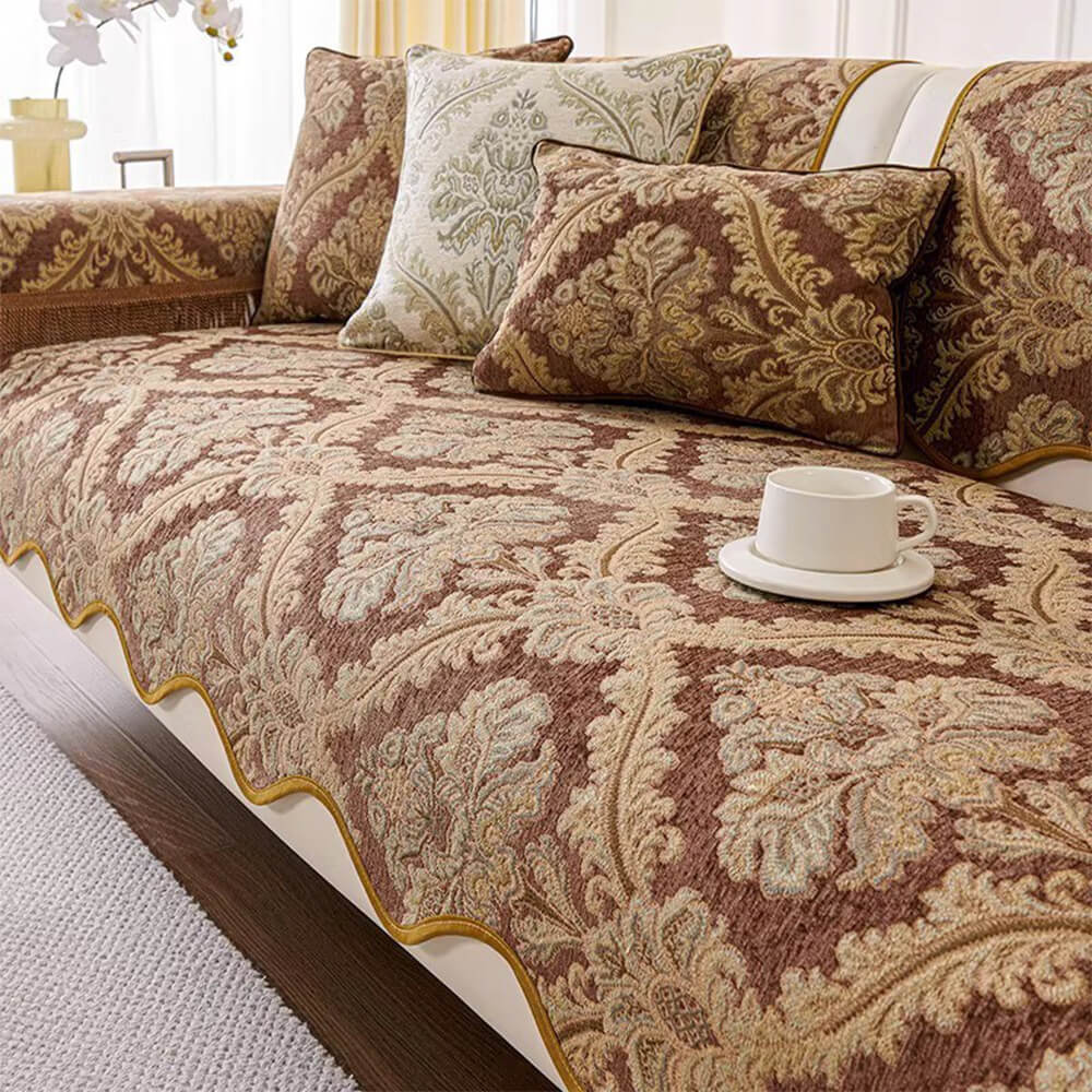 Luxury Chenille Floral Design Wave Edge Couch Cover