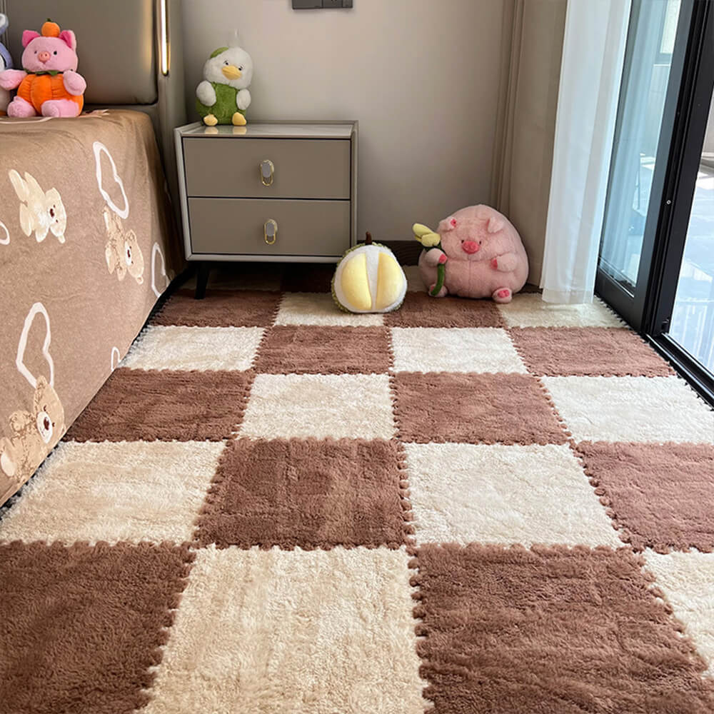 Soft Plush Checkerboard Anti-Slip Lightweight Home Area Rug