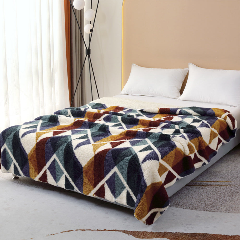 Bohemian Print Microfiber Double-Layer Sherpa Fleece Blanket