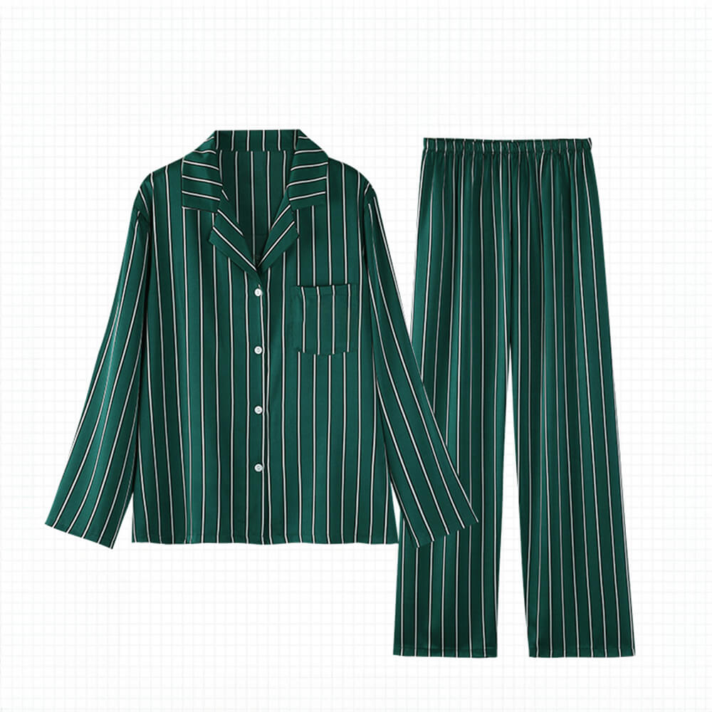 Striped Series Ice Silk Skin-Friendly Long Sleeve Couples Pajama Set