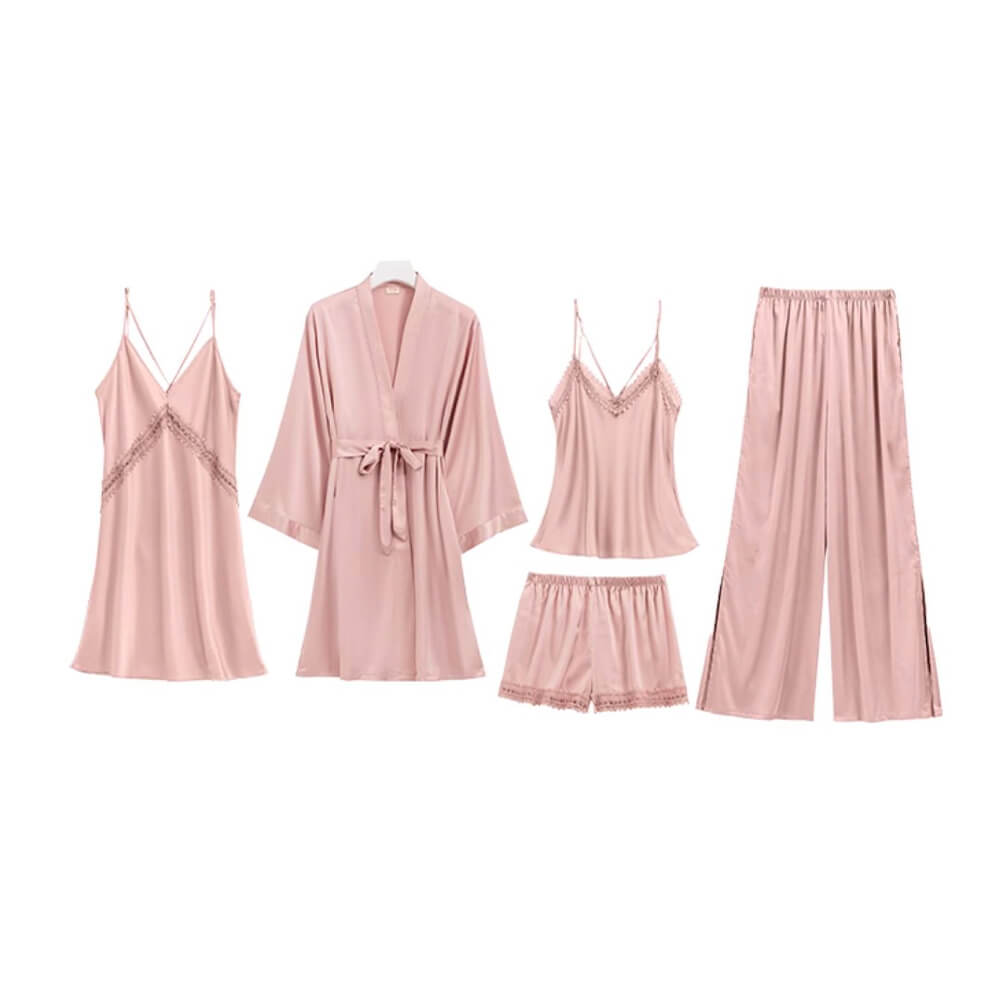 Women's Silk Satin Pajamas Set Cami Nightwear with Robe