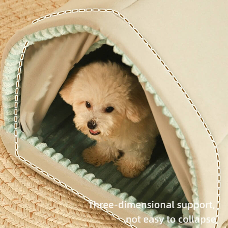 Double Curtain Pet House Enclosed Dog Bed