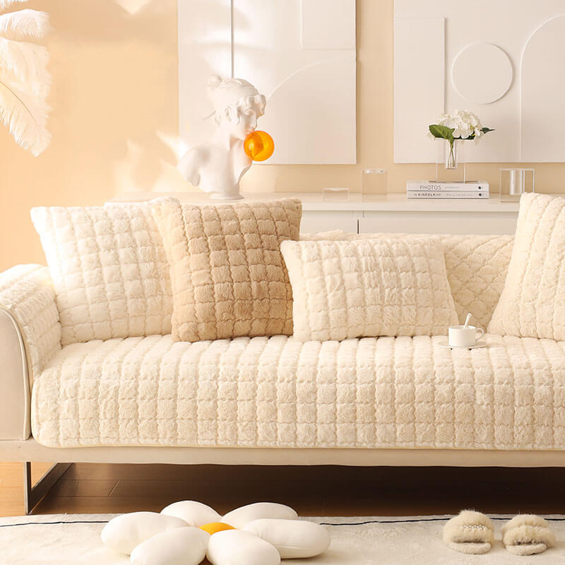 Biscuit Plush Soft Non-Slip Couch Cover