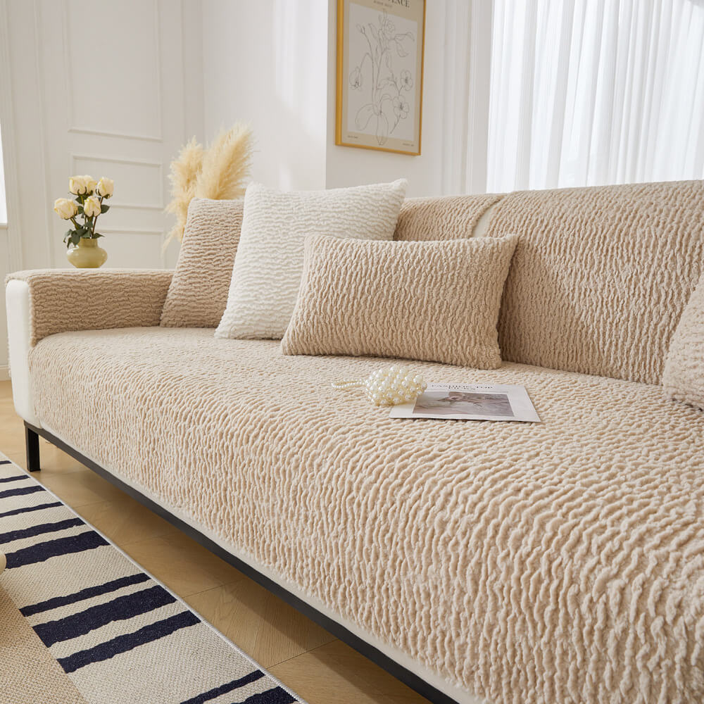 Cream Colour Berber Fleece Anti-Scratch Couch Cover