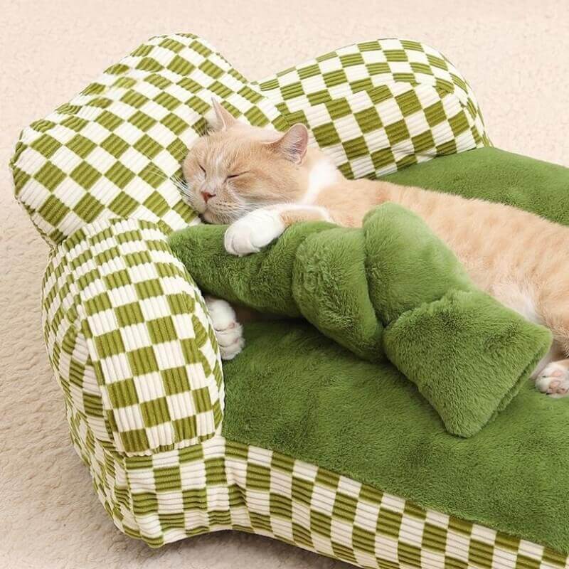 Sofá para animais de estimação com encosto completo Sofá-cama de pelúcia para cães e gatos