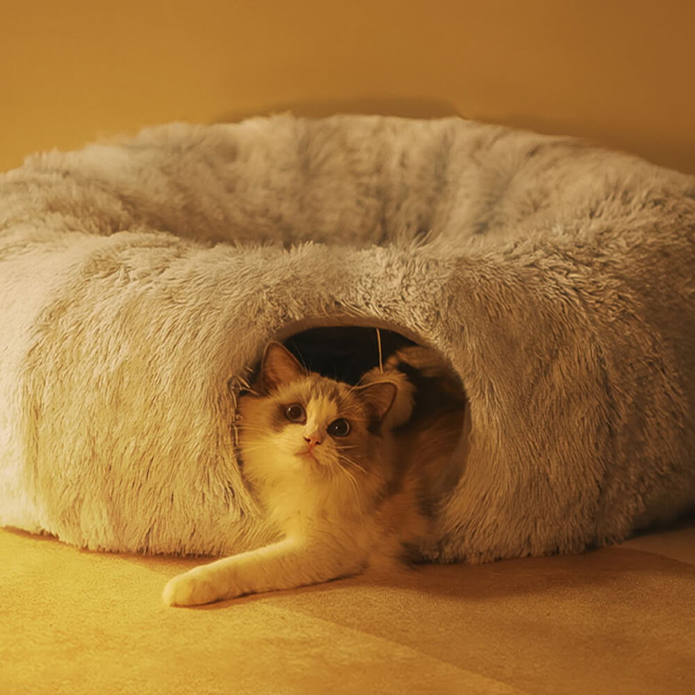 Cama túnel redonda macia dobrável 2 em 1 para gatos